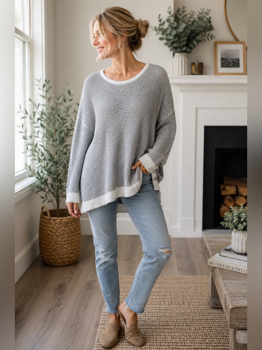 Eileen Fisher‎ Sweater Womens Large Grey knit